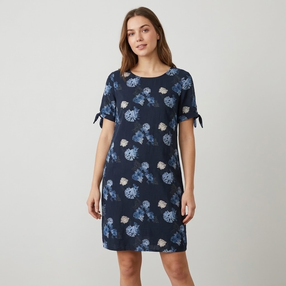Soyaconcept Coral Print Dress Womens Large Blue Ocean Nautical Marine Beach Chic